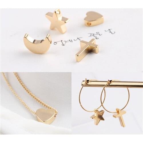 5Pcs18k gold charms Beads Star Moon Heart Cross Spacer beads for earrings necklace bracelet handmade top copper jewelry findings