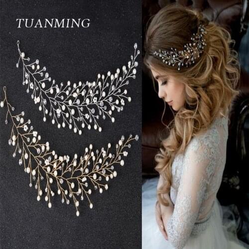 Hair Accessories Fashion Crystal Headband tiara Bride Handmade Gold Silver Color Simulated Pearl Bride Wedding Headpieces