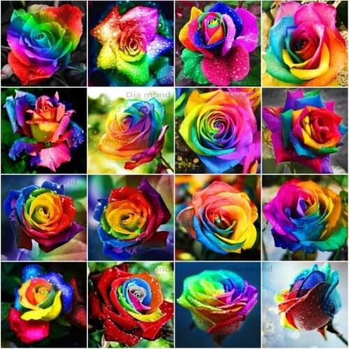 Diamond Embroidery Colorful Rose Mosaic Full Drill Picture of Rhinestones Diamond Painting Flowers Cross Stitch Home Decor