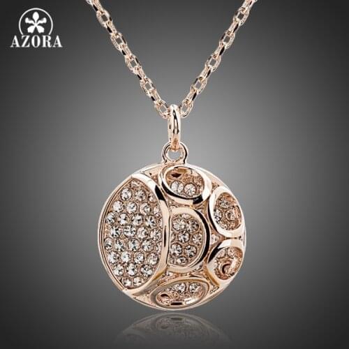AZORA Hollow Out Round Fully-Jewelled Rose Gold Color Stellux Austrian Crystal Pendant Necklace TN0085