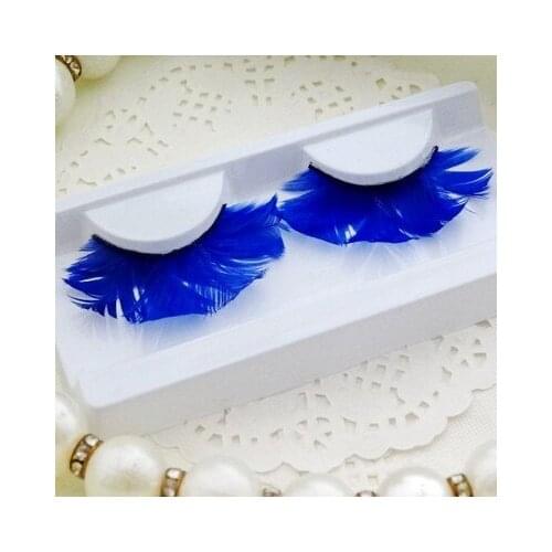 Free shipping new arrival charming sweet feather false eyelash turquoise ultra long feather party eyelases make up extension