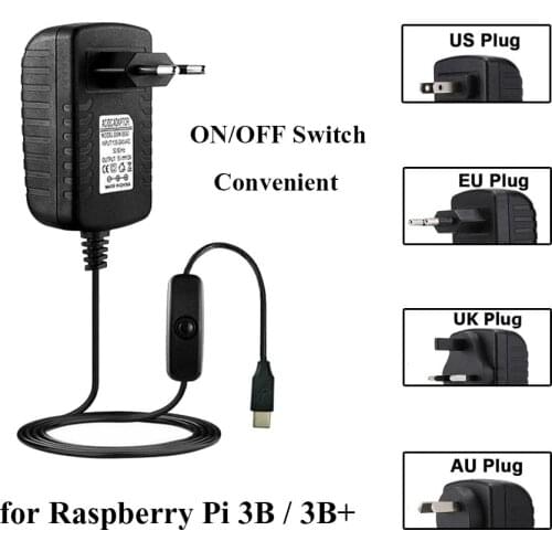 5V 3A Raspberry Pi 3 Power Supply With ON/OFF Switch Button EU US UK AU Adapter Charger For Raspberry Pi 3 Model B 3B
