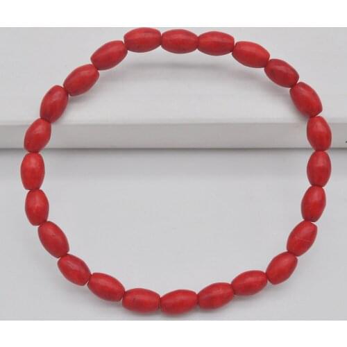 8x5MM Red Howlite Beads Bracelet Bangle Stretch 7.5 Inch Jewelry G350