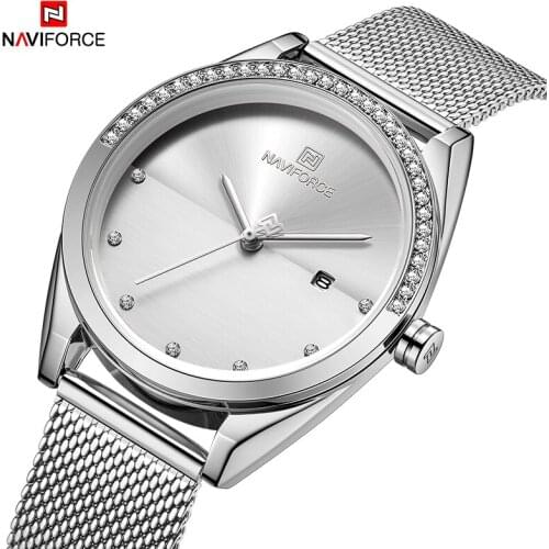 2021The New NAVIFORCE Silver Color Women Quartz Date Watch Lady Waterproof Calander Wristwatch Womens Bracelet Female Clock