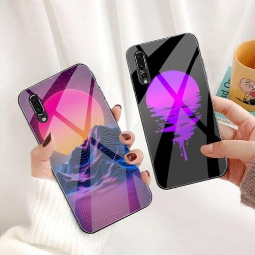 Vaporwave Moon sunrise highway Phone Case Tempered Glass For Huawei P30 P20 P10 lite honor 7A 8X 9 10 mate 20 Pro