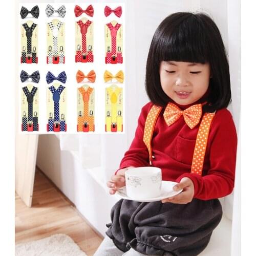 Kids Children Boys Girls "Polka Dot" Pattern Elastic Suspenders For Trousers Pant Bow tie Set Y-Shape Braces Butterfly Knot Gift