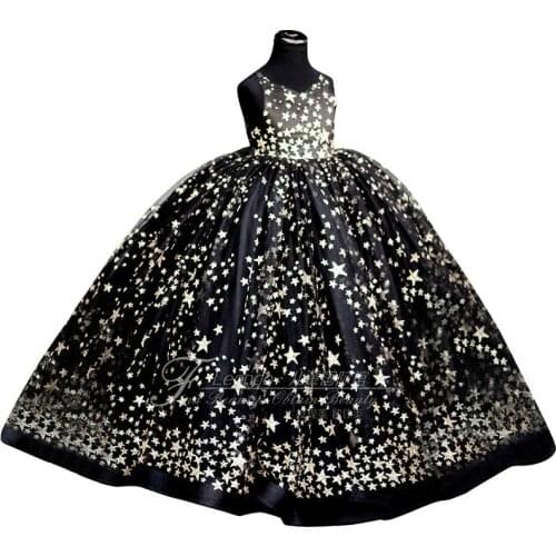 Kids Wedding Party Dresses for Girls Children Sequins Ball Gowns Pink Black Sundress Baby Infant 1 year girl baby birthday dress