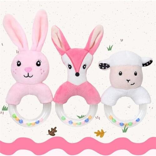 Baby plush toys cute cartoon plush rabbit fox sheep hand bell round hand rattling newborn boys girls toys gift