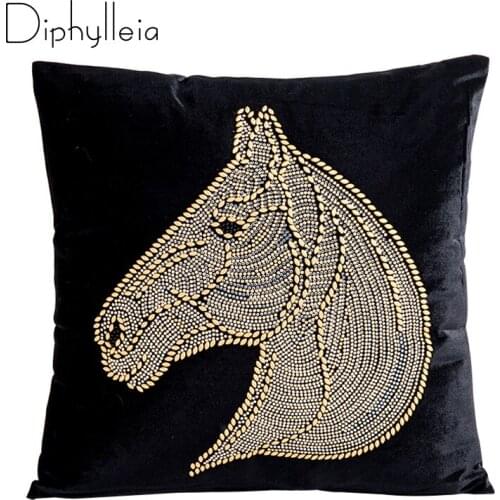 Diphylleia Morden Luxury Velet Pillowcase Horse Head Hot Fix Rhinestone Drilling Hotel Apartment Cushion Cover Free Shipping