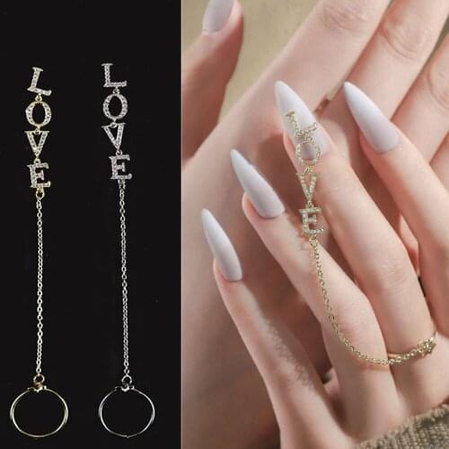 Long Chain Nail Jewelry Tassel Pendant Nail Art Decoration Pearl Metal Nail Rhinestones Ornament Nail Art Accessories