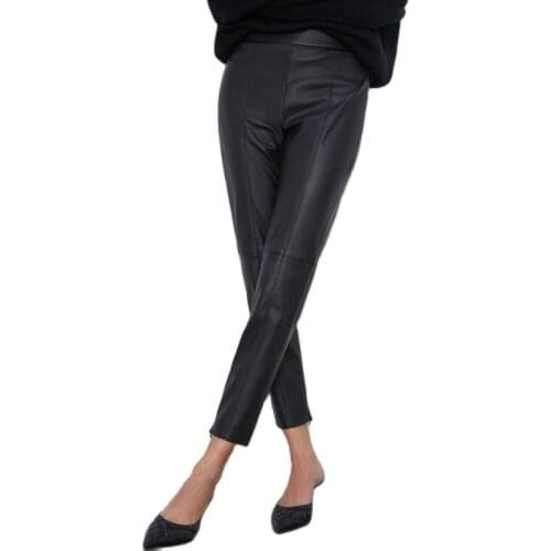 2020 New Women Autumn Black Faux Leather Elastic High Waist Jegging Pencil Pants Ladies Skinny PU Fake Leather Trousers Zippers