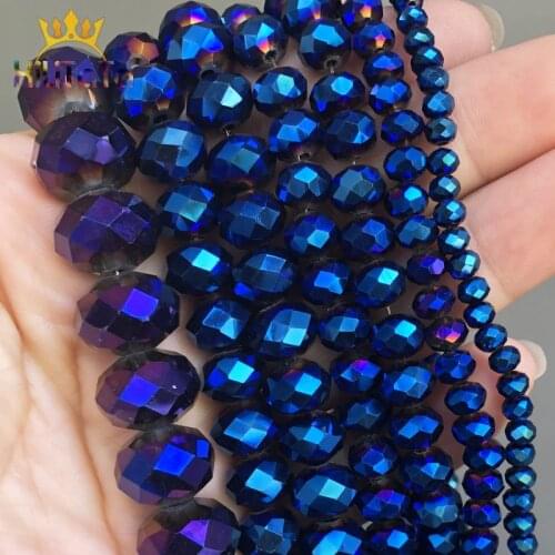 Faceted AB Blue Glass Crystal Rondelle Beads Loose Spacer Beads For Jewelry Making DIY Bracelet Earrings 15'' 4/6/8/10/12/14mm