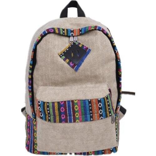 Joyloading Canvas Hemp Backpacks - Boho/Aztec Stripe Multi Pocket Hippie/Tribal Laptop Bags Bohemia Boho Style