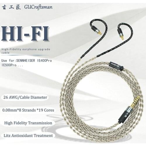 GUcraftsman 6N silver 8-core IE500 Pro IE400 Pro 2.5mm/4.4mm Balance Headphone upgrade cable
