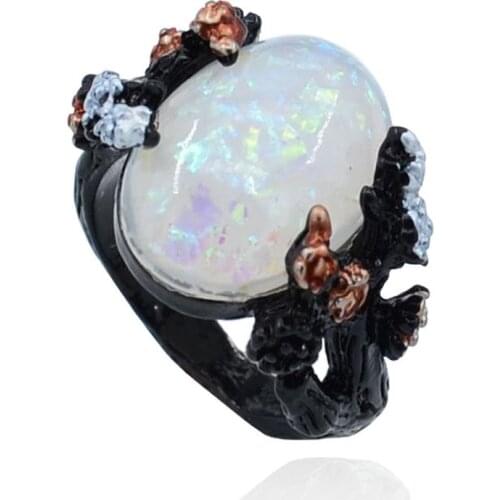 Fashion Rings For Women 2018 Biker Jewelry Black Tree & Flower Fire Opal Ring Bague Cristal Noir Anillos Dama Negros Love Ring
