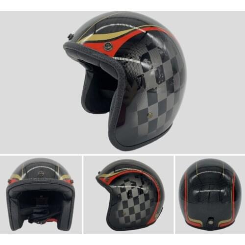 Carbon Fiber European Style Cafe Racer Vintage 3/4 Motorcycle Helmet Casco Moto Retro Motorbike Open Face Helmet Open Helmet