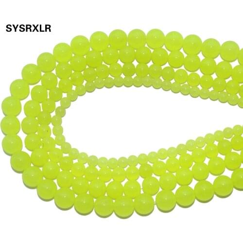 Wholesale Natural Stone Fluorescent Green Chalcedony Jades Beads For Jewelry Making DIY Bracelet Necklace 6 8 10 12 MM Strand