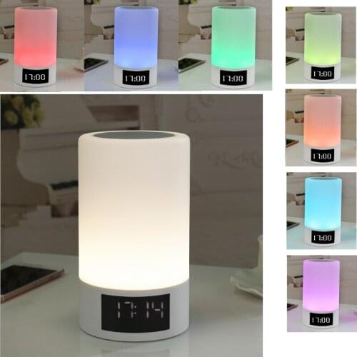 Mini Portable Wireless Speaker Touch Control 7 Color LED Night Light Smart Lamp alarm clock timing can connector Mobile Phone