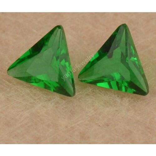 Sale 3x3~10x10mm 5A Deep Green Color Lab Created Emeral-d Loose Glass Beads Stone Right Triangle Shape Brilliant Cut Glass Gems