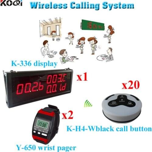 Waiter Calling System Restaurant Service Equipment Pager Customer Calling Button(1 display 2 wrist watch 20 call button)