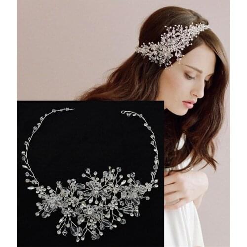 SLBRIDAL Handmade Glass Crystal Rhinestones Flower Wedding Hair Vine Headband Bridal Hair accessories Bridesmaids Women Jewelry
