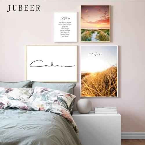 Grass Field Sunset Canvas Nordic Poster Nature Wall Art Print Landscape Painting Decorative Picture Scandinavian Home Decoration