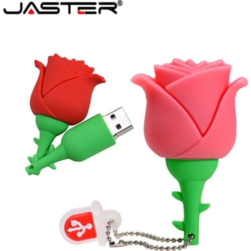 JASTER Rose USB Flash Drive 64GB 4GB 8GB 16GB USB 2.0 Flash Memory Disk Silicone Pendrive Cartoon USB Stick Card Key Pen Drive