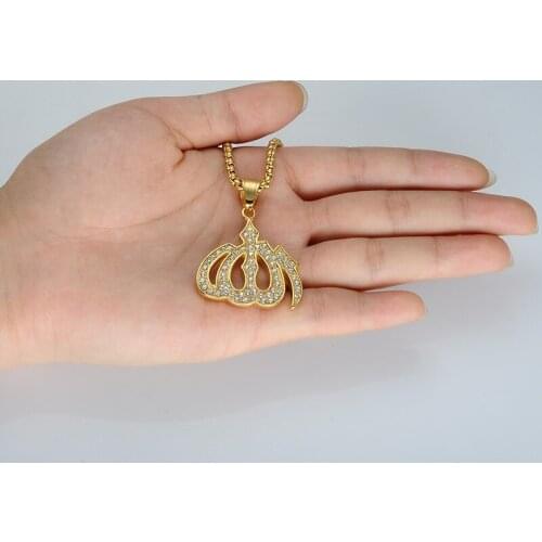 WT-REN007 Micropave Islamic Symbols Pendant Necklace Middle East Flame Muslim Religious Stainless Steel Necklace Jewelry