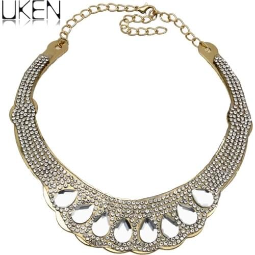 UKENBig Fashion Gold Color Chunky Chain Inlay Rhinestone Crystal Women Chokers Necklace Exaggerated Stage Charm Jewelry