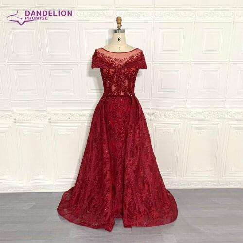 Dubai Muslim Wine Red Luxury Evening Dresses For Women 2021 A-Line Sleeveless Beading Crystal Formal Party Gowns