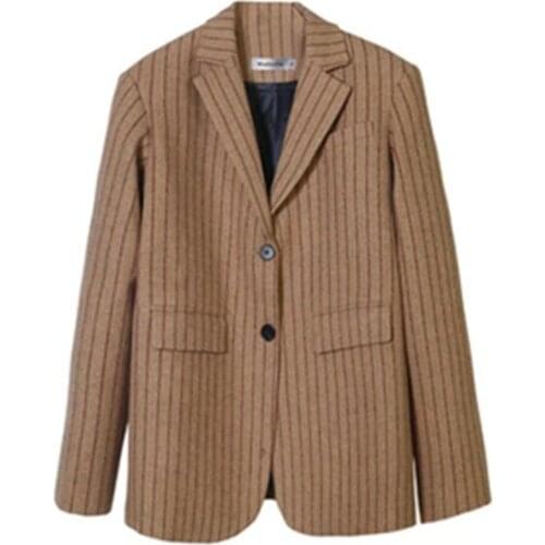 Fashion woolen small suit jacket women spring autumn new high-quality loose casual thickened woolen striped suit women Blazers