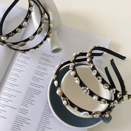 2021 Vintage Alloy Pearl Rhinestone Bow Bezel Hairbands Women Headband Girls Hair Accessories Diadema Opaski Do Włosów Bandeau