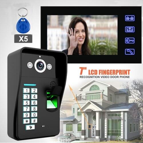 7 inch LCD Fingerprint Recognition Video Door Phone Intercom System IR Camera