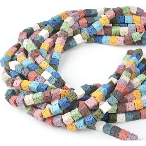 8~10mm Natural Semi-precious Stone Colorful Volcanic Lava Loose Square Beads Jewelry Making DIY Bracelet Necklace Accessories