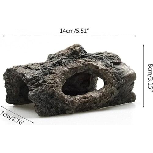 Aquarium Cave Resin Hollow Tree Trunk Fish Tank Wood Ornament Fish Hideout Holes Shrimp Rest Hideaway for Cichlid Turtle Reptile
