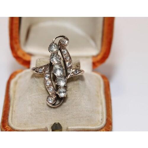 Antique Navette Ottoman 8k Gold Natural Rose Cut Diamond Decorated Perfect Ring