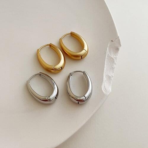 AOMU 2021 New Classic Smooth Metal Hoop Stud Earrings For Woman Fashion Korean Jewelry Temperament Girls Daily Wear Earrings