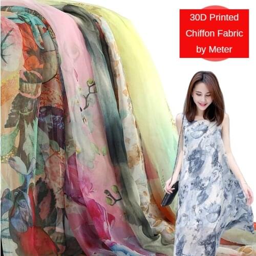 Butterfly 30D Big Flower Printed Chiffon Fabric By The Per Meter for Scarf Clothing Dress Skirt Sewing Thin Soft Cloth Lotus Diy