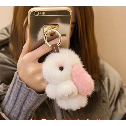 Mini 8 cm rabbits girl keychains real mink fur bunny keychain fur key chains bags bunnies Trinket pompon fur hare phone pendant
