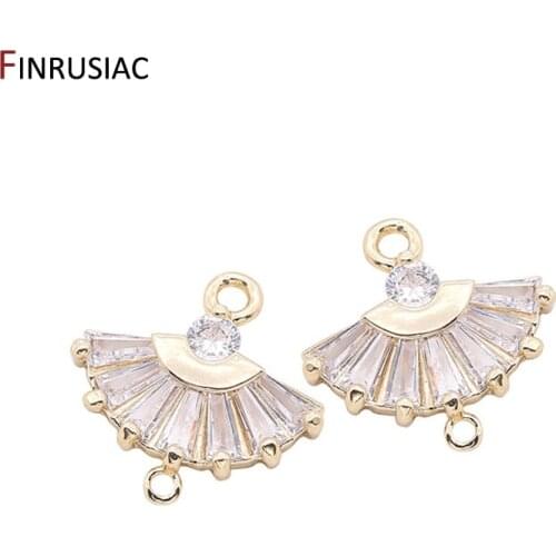 DIY jewelry parts zircon fan-shaped charm accessories 14k gold plated 2 ring pendant connectors diy earrings bracelets material