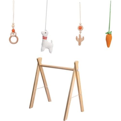 Baby Play Gym Frame Stroller Hanging Pendants Crochet Animals Activity Pendants Hanging Wooden Fitness Rack Infant Room Decor