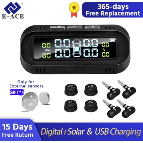 ACCEO Car Tyre Pressure Monitoring System Solar Power Charge Portable TPMS 4 Wheels Real TimeTemperature Alarm Sensor Auto Match