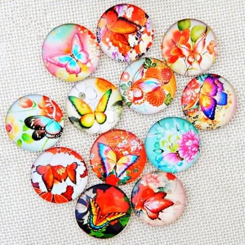 Aesthetic Butterfly Mixed Color Printed Half Round/Dome Glass Mosaic Cabochons for Jewelry Making
