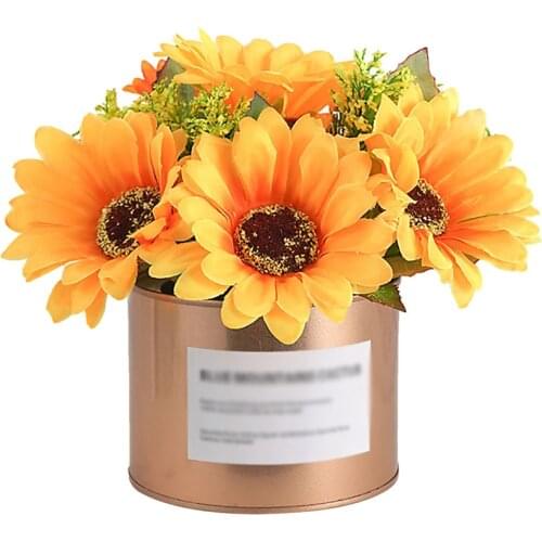 Artificial Sunflowers Bonsai Dried Flowers 1pcs Ornaments Realistic With Daisy Vase 15cm Dining Table Simulation Potted Plants