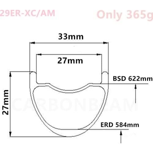 [CB29XC33SL] Symmetric 365g 33mm Width 27mm depth 29er Carbon rim Mountain Bike wheel Tubeless XC 29er carbon mtb rims