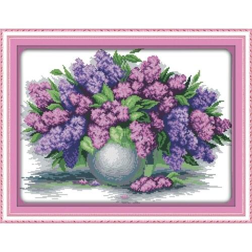 Everlasting Love Lavender Vase Chinese Cross Stitch Kits Ecological Cotton Clear Stamped Printed 11CT DIY Christmas Decoration
