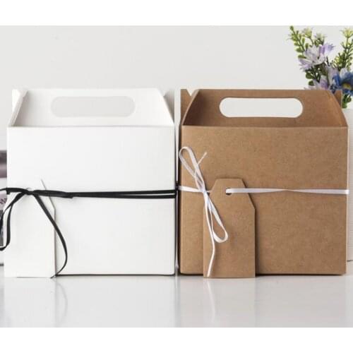 10Pcs Cardboard Gift Package Box with Handle Cake Candy Cookie Snacks Container Wedding Party Supplies