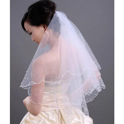 Classic/Vintage NEW Beaded One Layer Tulle Brial Veil White Fingertip Wedding Veils