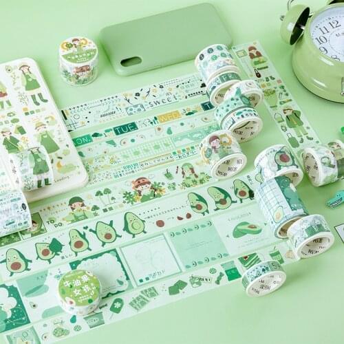 1.5cm * 5m Green Style Avocado Girls Adhesive Paper Washi Tape Masking Tape DIY Scrapbooking Stick Label