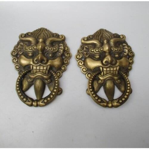 Collectible Home Decorated Crafts 1 Pair Chinese Handwork Brass Big Door Knocker style 0001